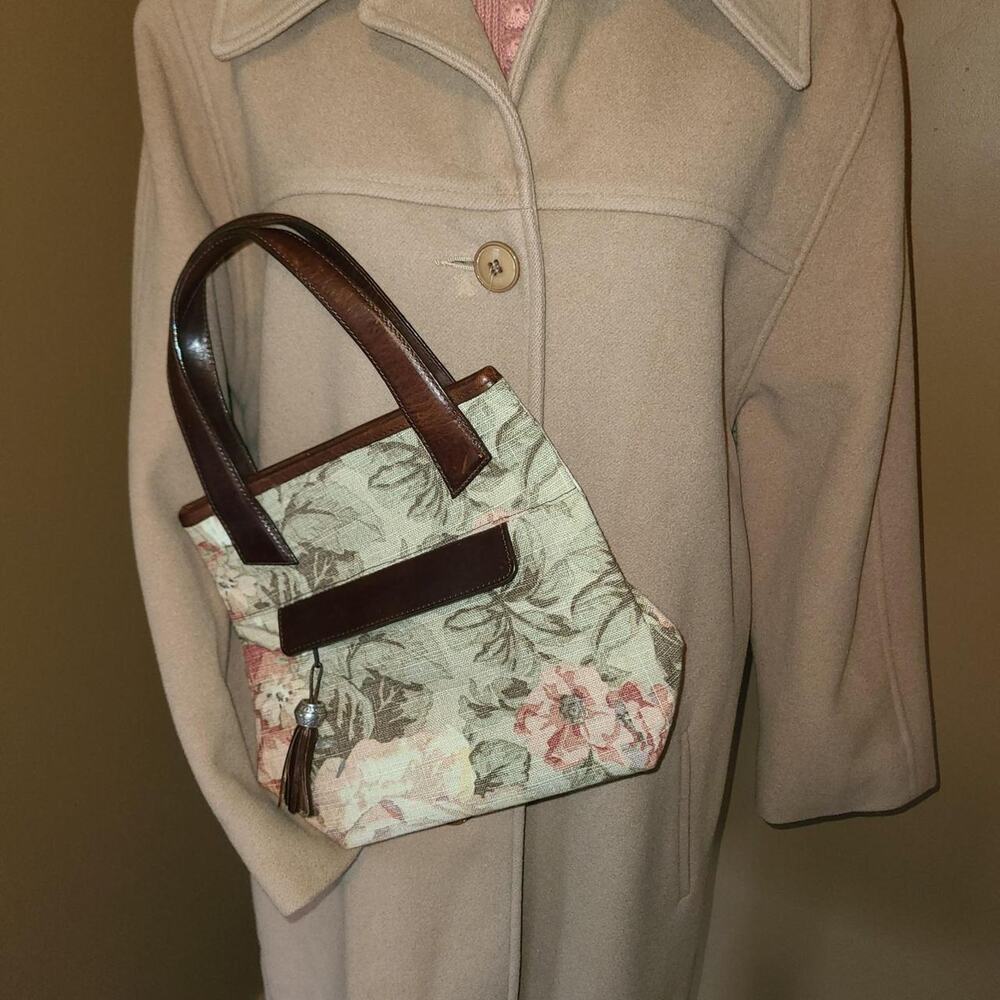 Vintage Brighton Floral Tapestry Leather Handbag Tote Mini Bag